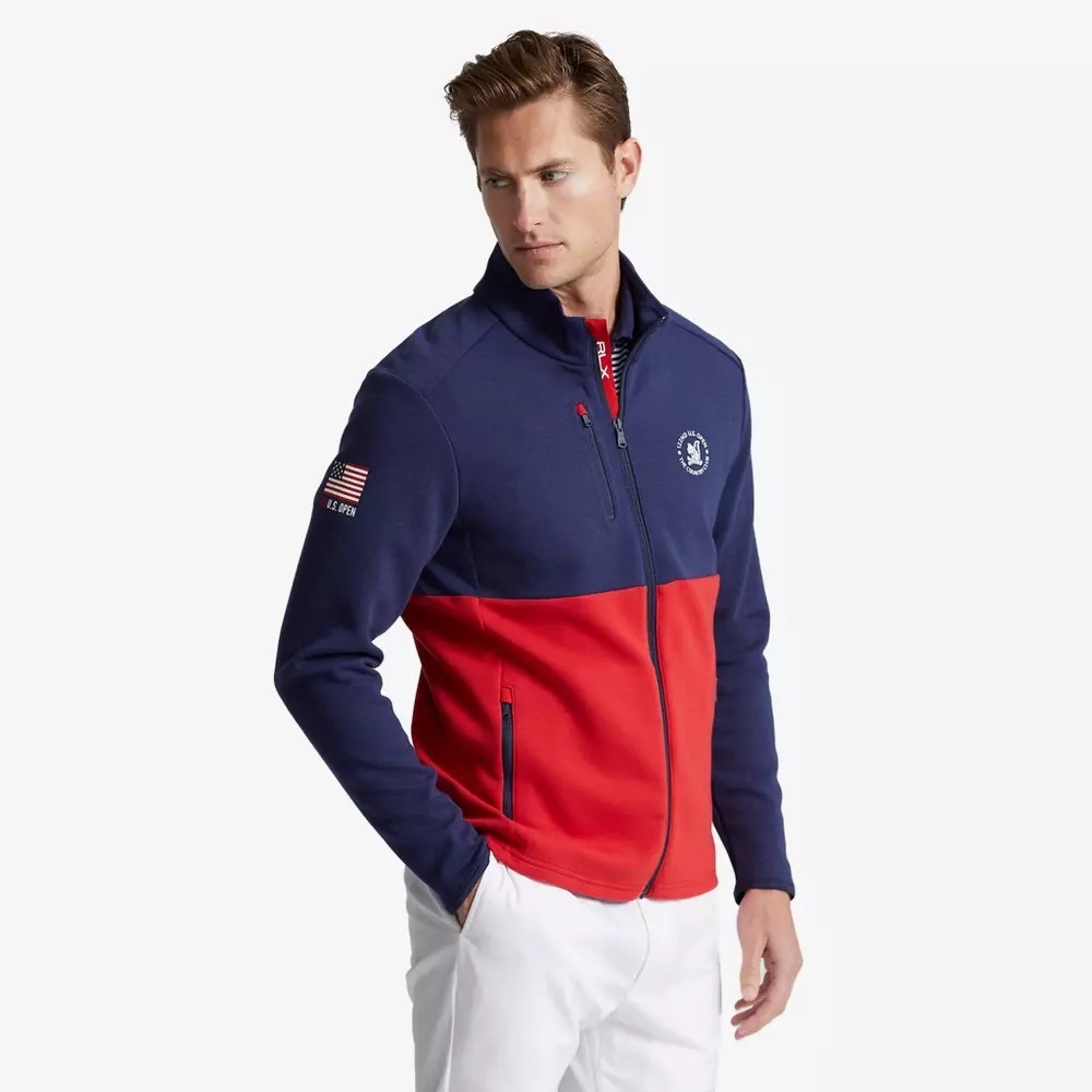 Ralph Lauren RLX Navy Red Zip Up Knit Jacket Medium Golf US Open 2022